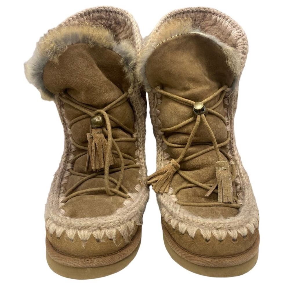 SOLD Mou Tan Suede Fur Ankle Boots with Tassels